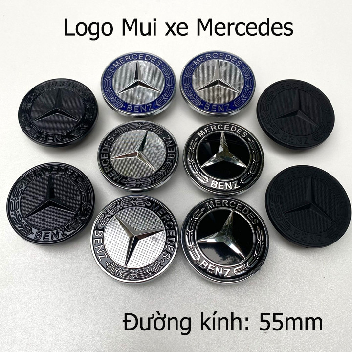 Logo Nắp Capo Mercedes 55mm, có lẫy có lò xo chắc chắn. Đủ màu sắc đồng giá. Logo trước Mercedes, Lo