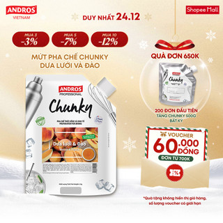  Mứt Pha Chế Dưa Lưới & Đào - Có miếng trái cây thật - Nguyên liệu pha chế - ANDROS CHUNKY - 1kg 