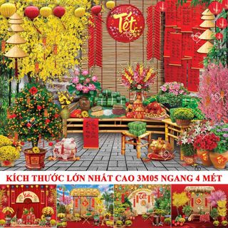 [CÓ SIZE LỚN] Tranh vải tết 2026 mừng xuân Bính Ngọ Decor trang trí tết, Phông nền trang trí tết Bính Ngọ 2026
