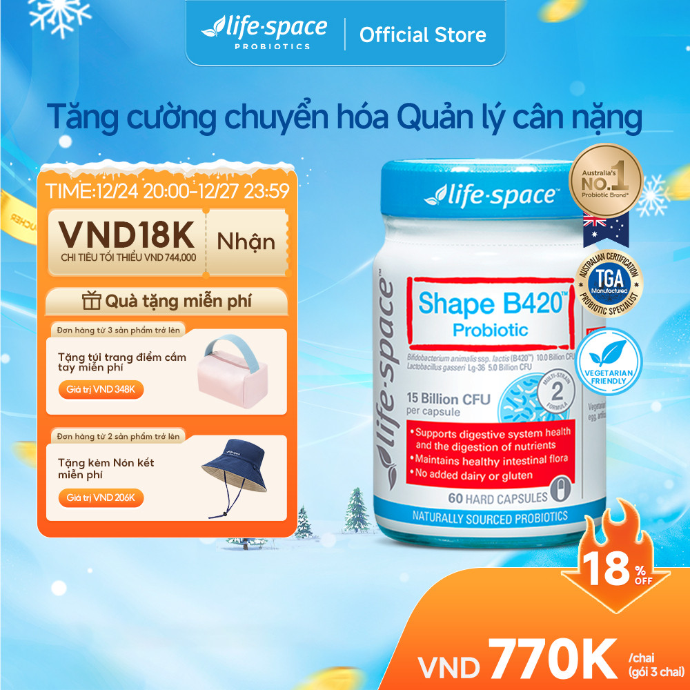 Men vi sinh Life Space Shape B420 Probiotic 60 viên hỗ trợ giảm cân, mỡ,cải thiện tiêu hóa và giảm t