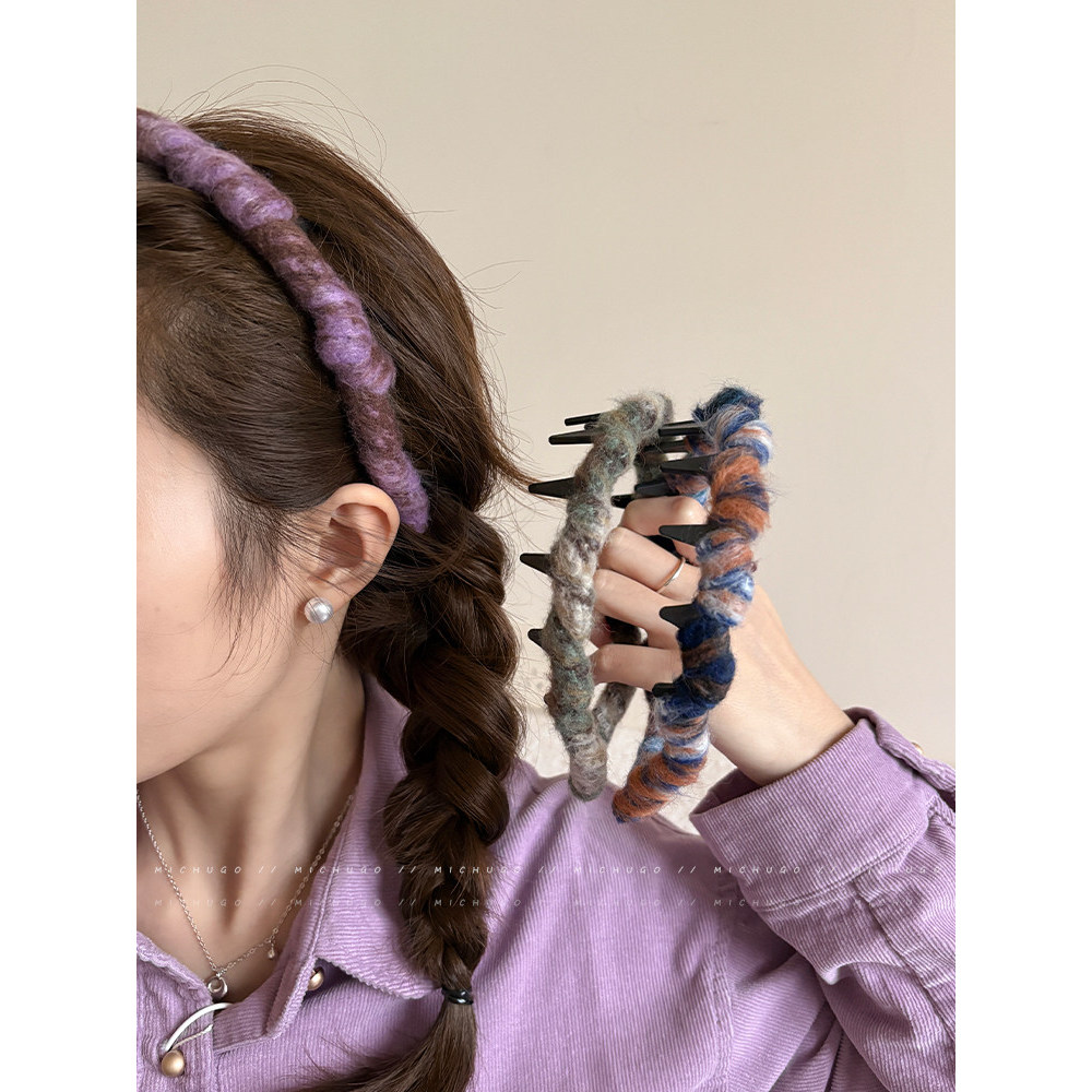 ~ ~ Băng Đô Tính Khí Len Nhạt Sóng Răng Đầu Nữ Đầu Lâu Cao Cấp Ép Tóc Rửa Mặt Băng Đô Mặt Mặt Băng Đ