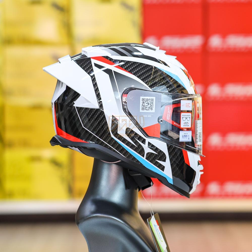 Combo Mũ LS2 FF800 EVO Racer Trắng Xanh Đỏ Bóng Kèm Đuôi Gió