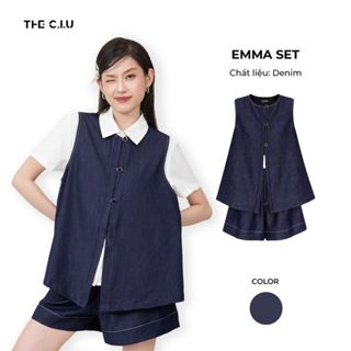  Set đồ denim nữ sát nách cổ tròn phối quần short lưng chun THE C.I.U - Emma Set  Không kèm áo trắng bên trong  