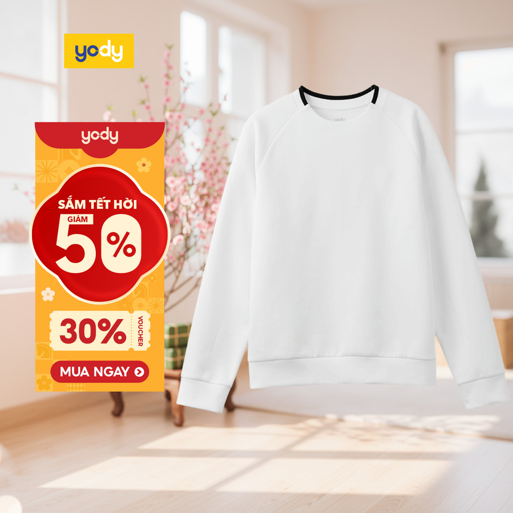 Áo nỉ nam tay raglan YODY bo phối co giãn và đàn hồi tốt thông thoáng MCSW25F068