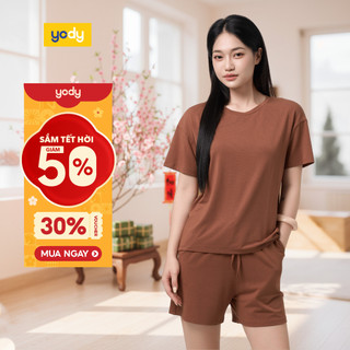  🌸SALE TẾT🌸 Bộ thun nữ mặc nhà YODY vải mềm mại thoáng mát co giãn tốt WCST25S148 