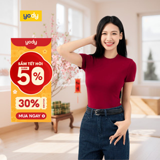  🌸SALE TẾT🌸 Áo thun t-shirt nữ YODY trơn basic cổ tròn dáng croptop năng động thoáng mát WCTS25S183 cần ẩn 