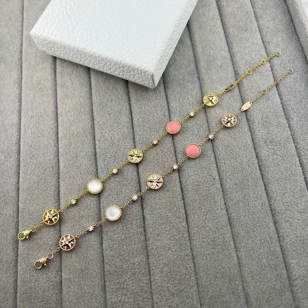 DI# V Gold Lucky Eight-Pointed Star Bracelet Double-Sided White Mother-of-Pearl Design Elegant Style