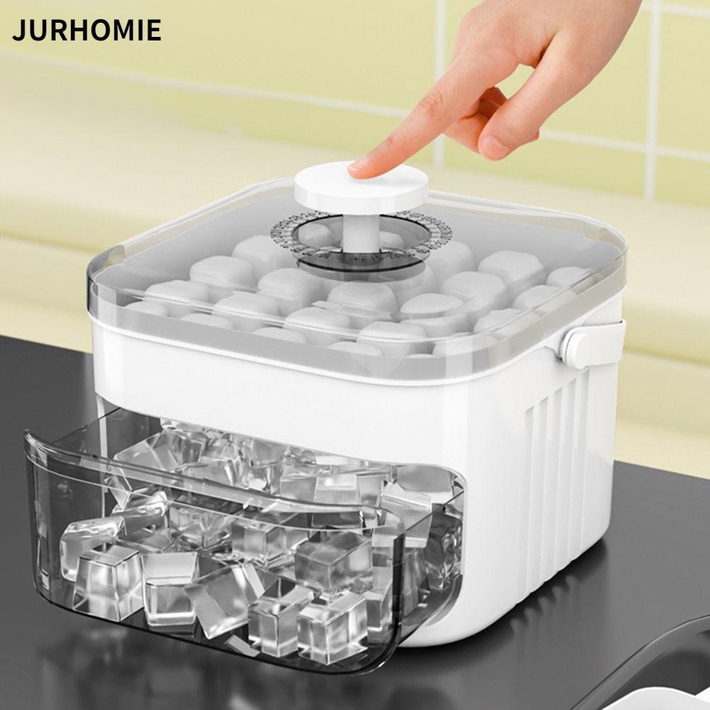 Máy làm đá viên JURHOMIE, Máy làm đá hai lớp 50 cube có nắp bấm dễ dàng, có nắp dễ dàng ép dung tích lớn Hộp đựng đá gia dụng có thể tái sử dụng để lưu trữ tủ lạnh