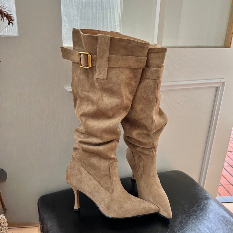 Slimer Look Pile Boots Mũi Nhọn Stiletto Giày Cao Gót Cao Gót Nữ 2025 Thu Đông Phong Cách Mới Melade