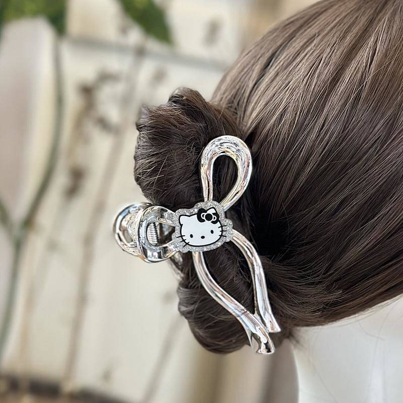 Hello Kitty Niche Silver Bow Shark Clip Age-Reducing Back Head Updo Hair Claw oLlq