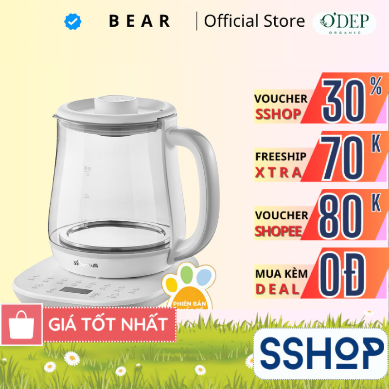 Ấm siêu tốc Bear 1.5 Lít 800W pha trà đa năng Chính hãng, giữ ấm 12 giờ YSH-D15V7 - SSHOP SSA