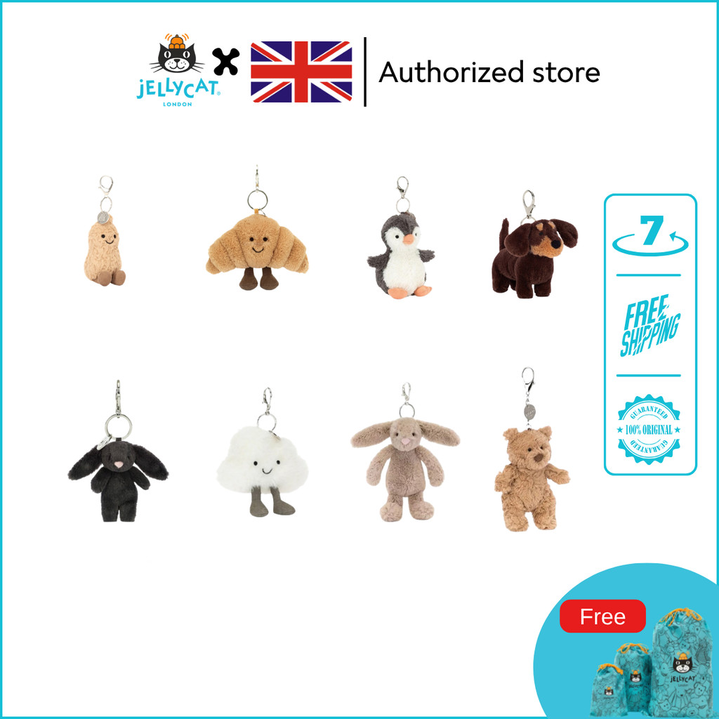 【Có sẵn】Jellycat Chính Hãng Móc Khóa Thỏ/Gấu/Chó/Croissant Thú Bông Mềm Mại Quà Tặng Sinh Nhật