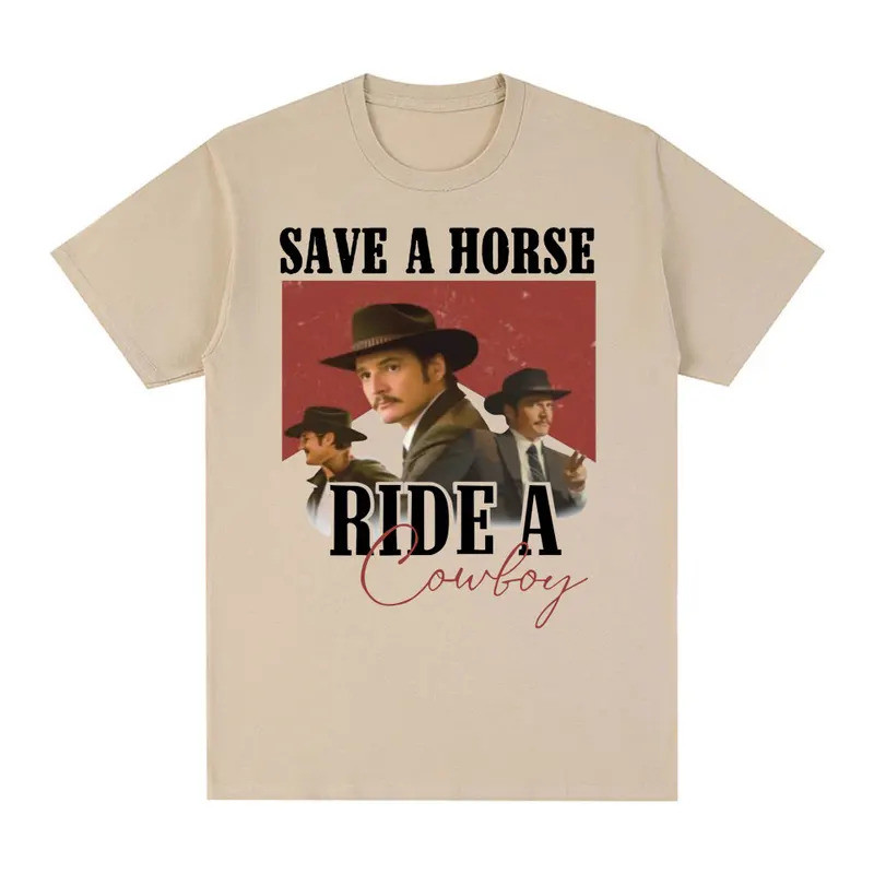 Áo thun Pedro Pascal dành cho nam và nữ Họa tiết ngộ nghĩnh "Save A Horse Ride Cowboy" Văn bản Cotto