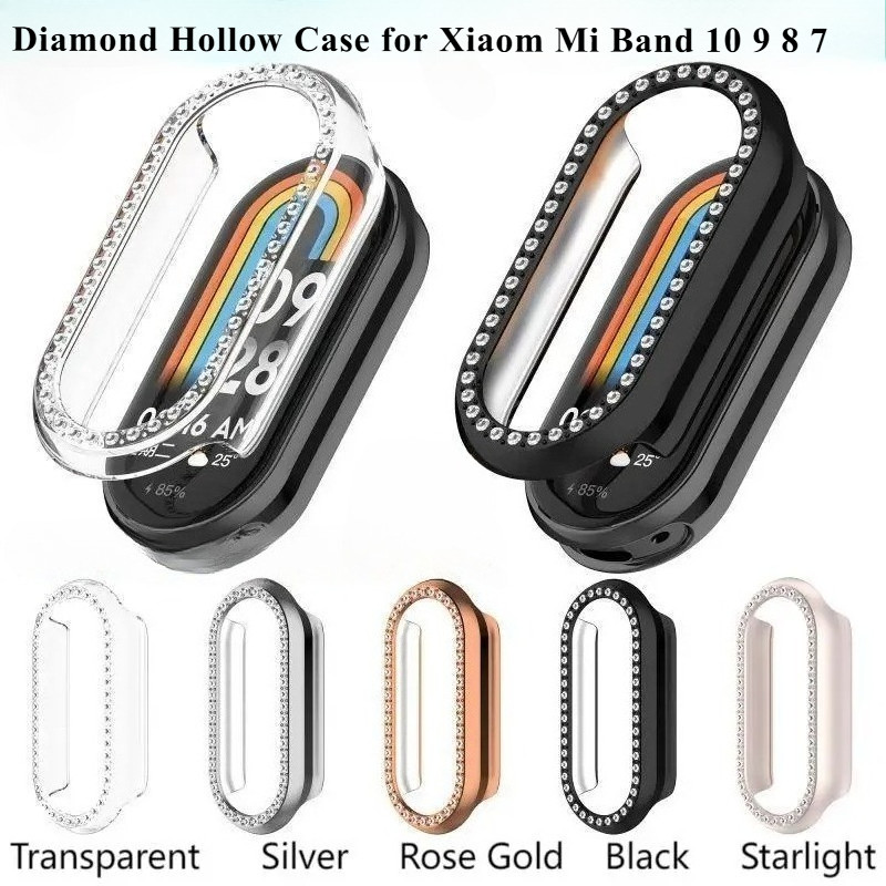 Kim Cương Rỗng Ốp Lưng Cho Xiaomi Mi Band 10 9 8 Xiaomi Smart Band 10 9 8 Kim Cương Đồng Hồ Bảo Vệ D