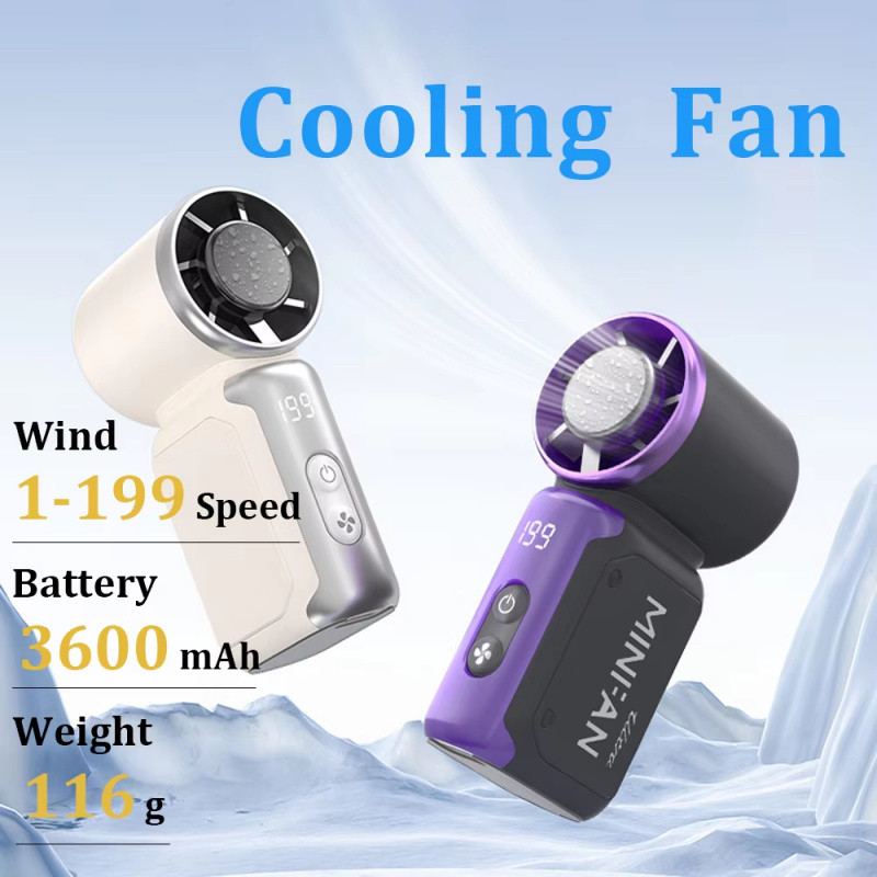 Mini Handheld Fan Portable Turbo Fan LED Display High Speed USB Rechargeable Desk Cooling Fan for Su