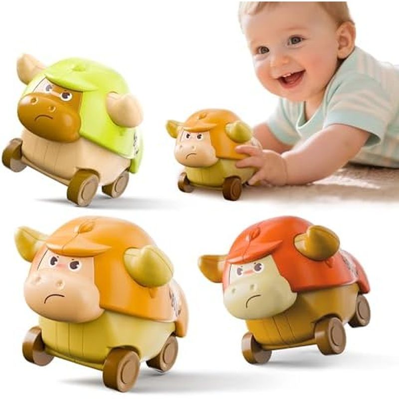 IPlay, iLearn Press to Go Đồ chơi ô tô dành cho trẻ mới biết đi, Xe đua động vật Mini cho bé, Bộ 3 x