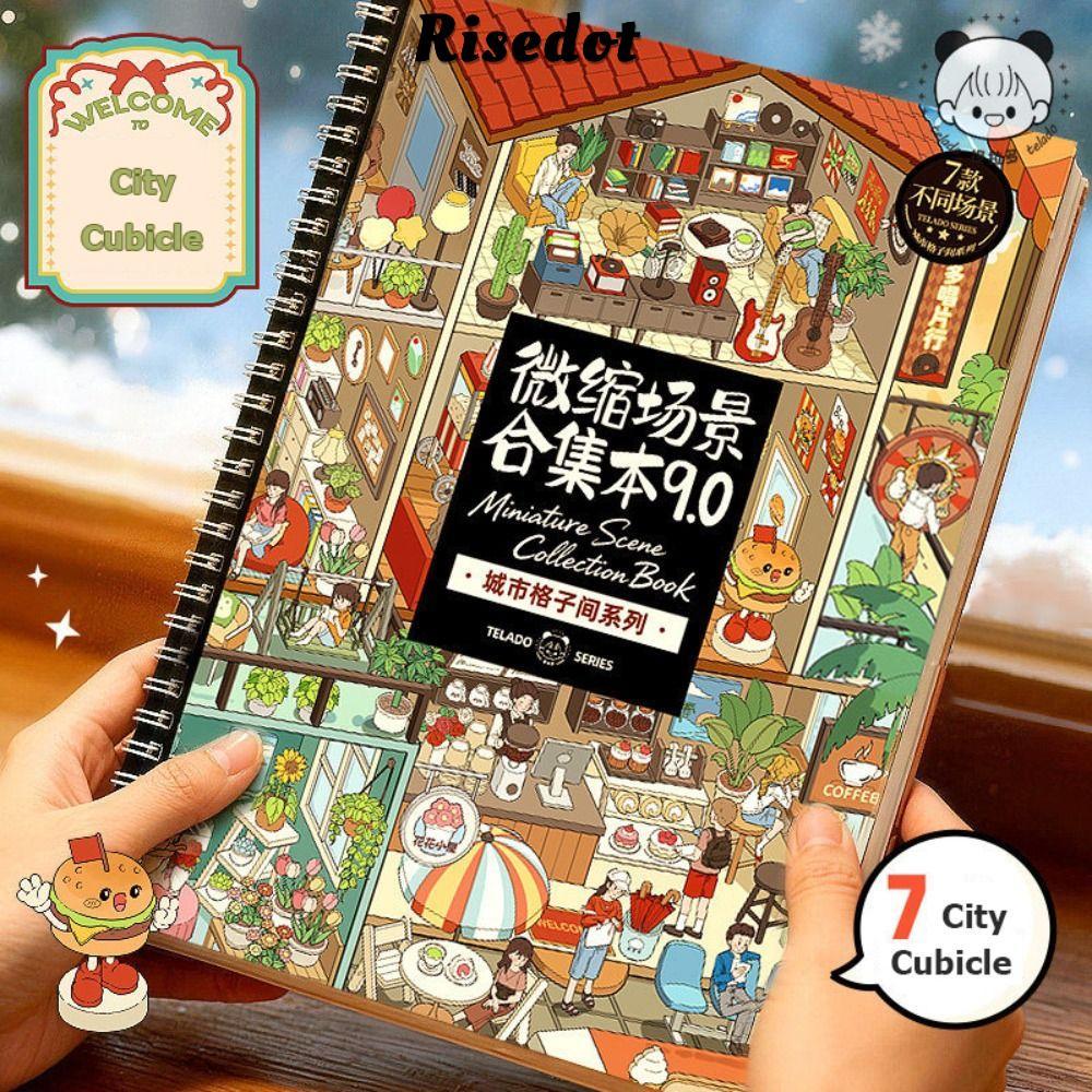RISEDOT City Cubicle Scenery Sticker, Sách sưu tập cảnh thu nhỏ xếp chồng trực quan, Sách sưu tập đồ