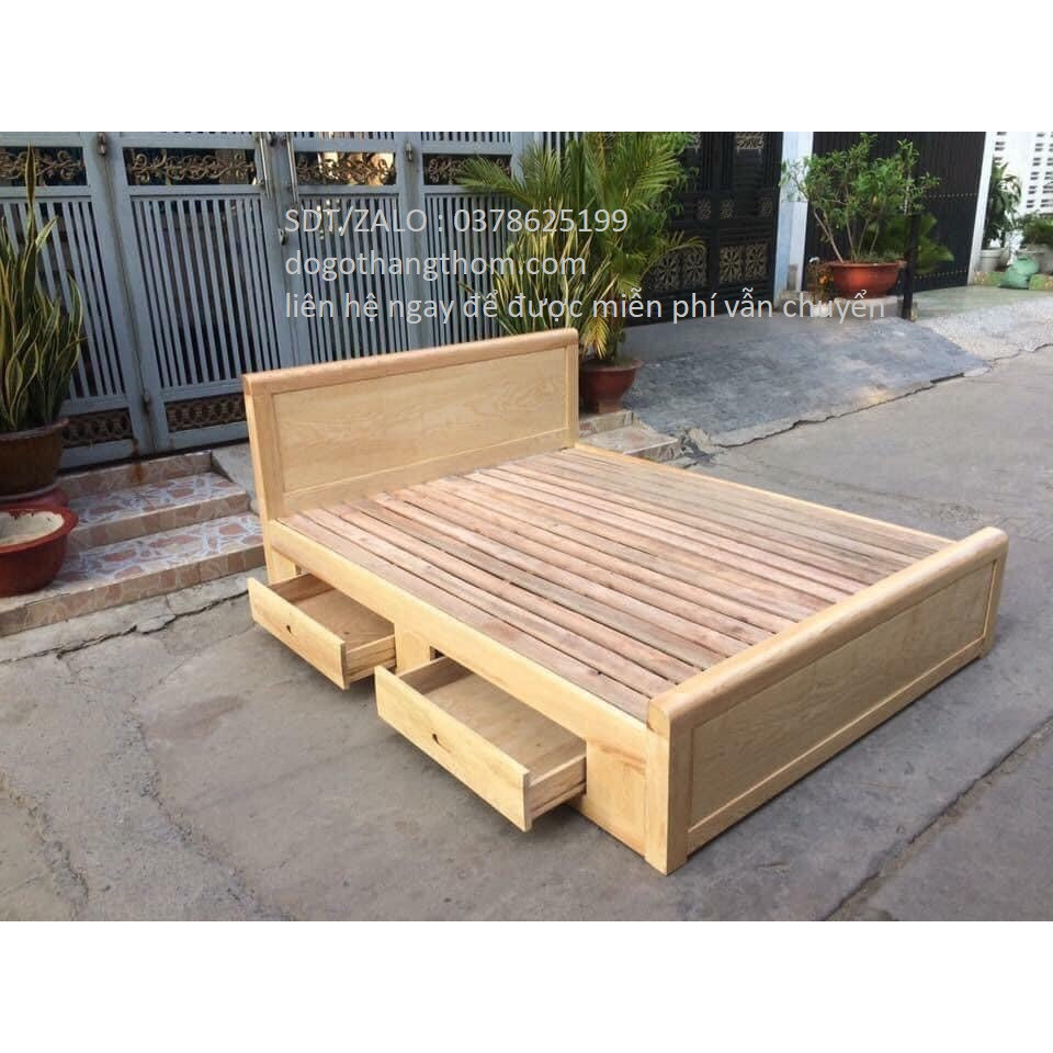 giường ngủ gỗ sồi ngăn kéo 1m8x2m , hàng mới