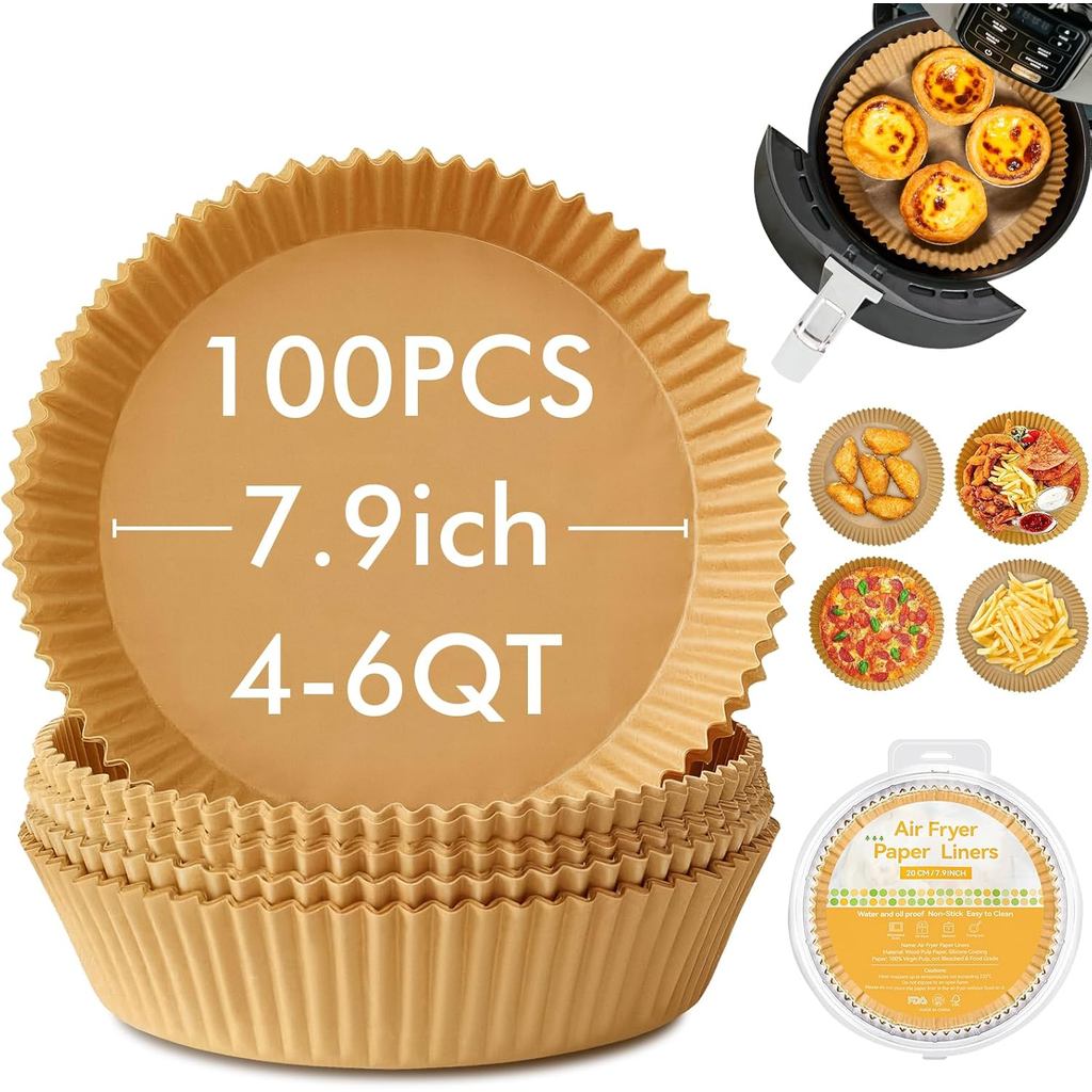 100 Chiếc Giấy Da Dùng Một Lần Chống Dính Cho Ninja Air Fryer 8 Inch, Tương Thích Với Ninja AF101, A