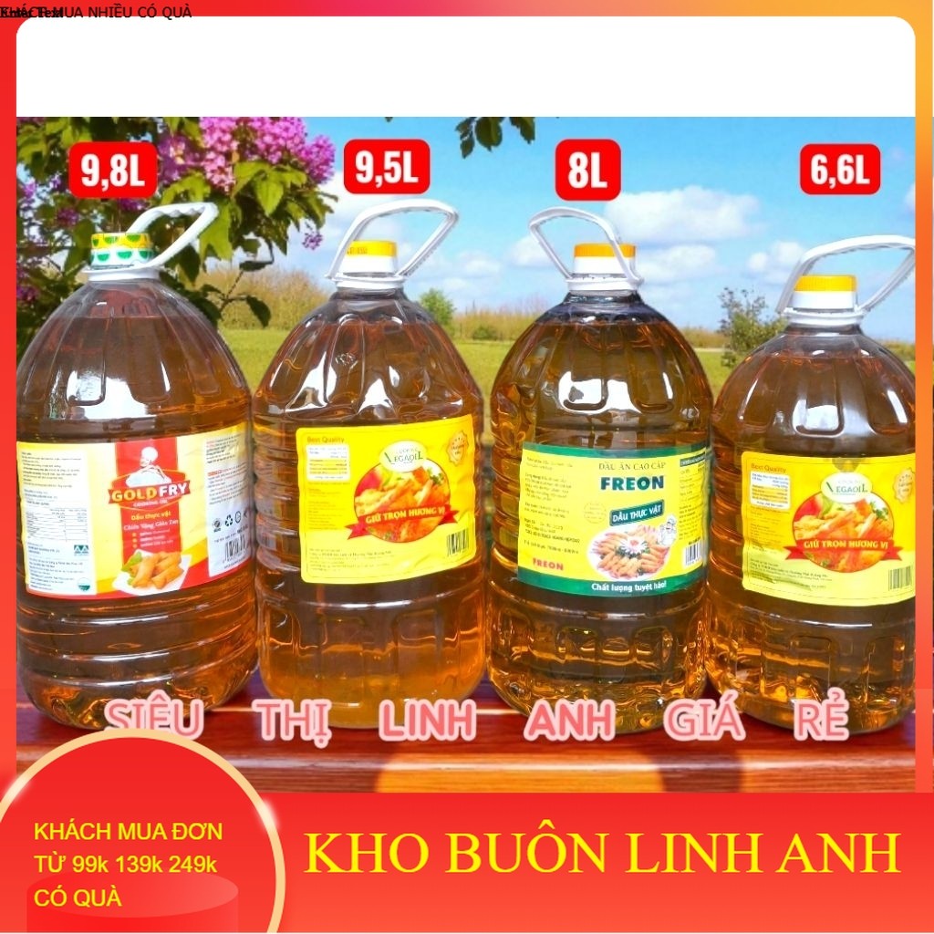 Dầu ăn Goldfry 10Lit. Dầu Ăn Rẻ 10L Vega Freon can 9,5Lit 1 can  thể tích 9500ml, Can 8000ml Can 660