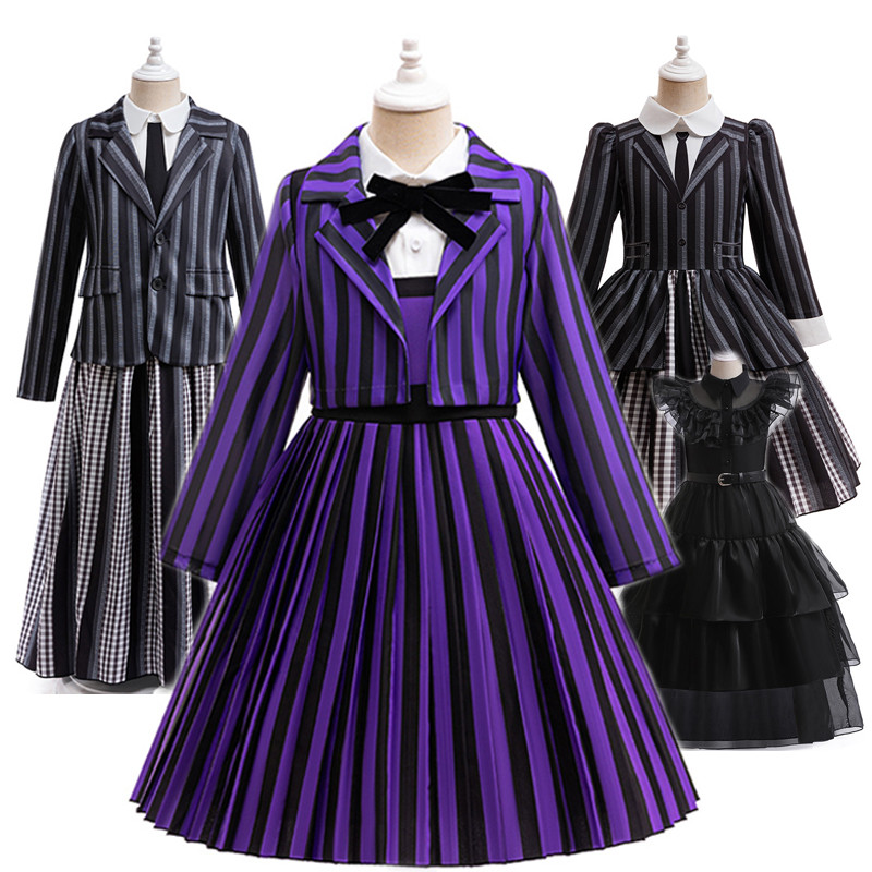 Váy bé gái bộ đôi Enid Sinclair sọc kẻ, phù hợp sinh nhật và lễ hội như Halloween và carnival.