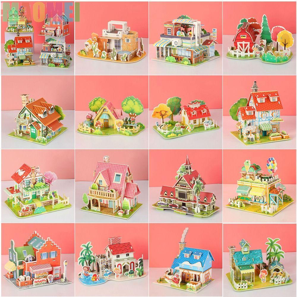 MAOMEI Building 3D Puzzle, DIY Assembly Building Blocks DIY House Model Puzzle, Learning Handmade 3D