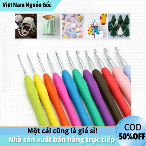 【Lửa】Set móc đan len 9 chiếc tay cầm nhựa mềm 2-6mm, kim móc nhôm cán dẻo, dụng cụ thủ công tiện dụn