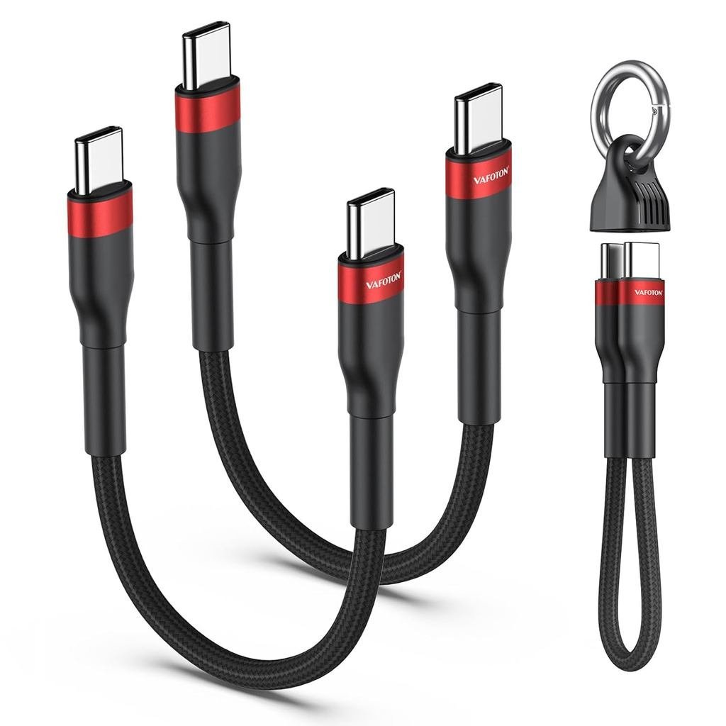 Cáp USB C ngắn PD 60W (2 gói), Cáp USB C 6 Inch móc khóa / Cáp bện Nylon loại C sang loại C / Cáp sạ