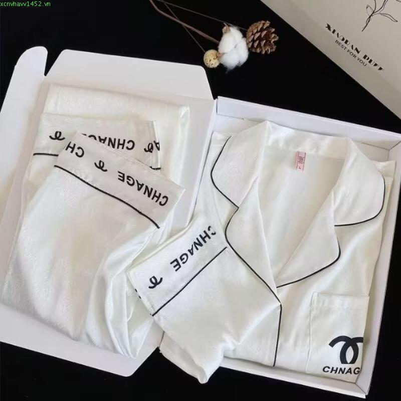 Đồ ngủ lụa lạnh FDS cho phụ nữ, mùa xuân và mùa thu, tay dài, quần dài, áo cardigan, phong cách Hàn 