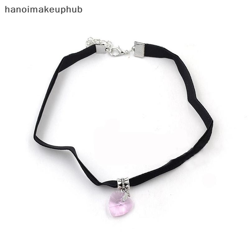Chocker trái tim nhung pha lê handmade, phong cách retro 80s-90s mới