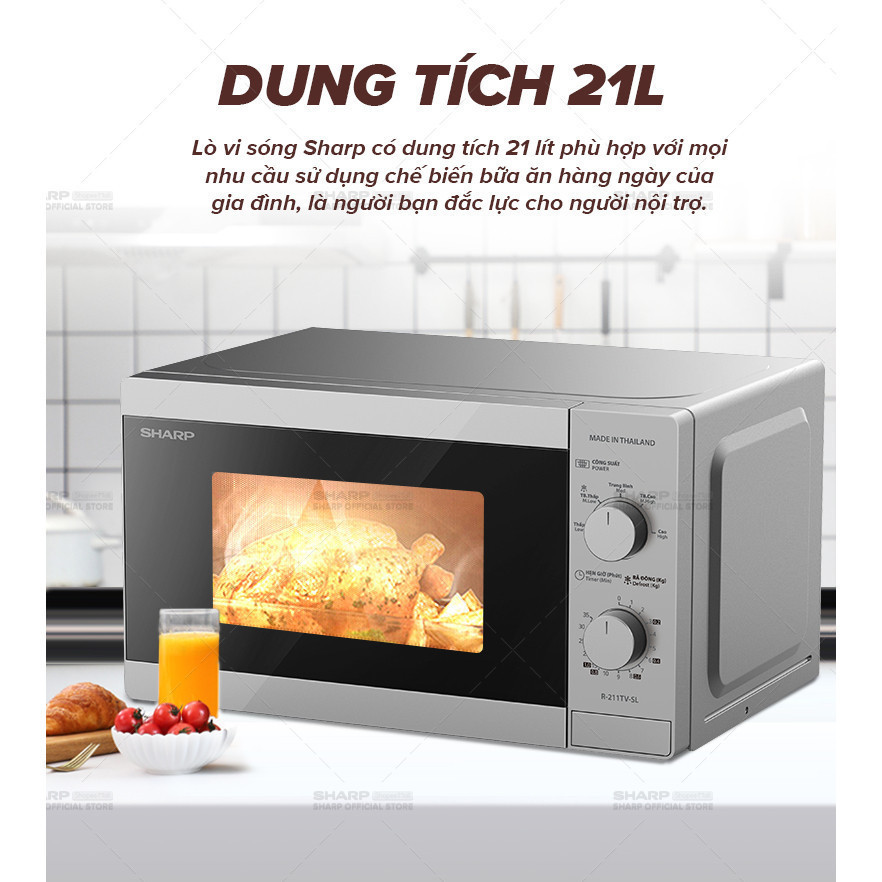 Lò vi sóng cơ Sharp R-211TV-SL/BK 21 lít Chính hãng công suất 800W, 5 mức nhiệt - SIDEAL SIL | BigBuy360 - bigbuy360.vn