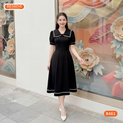 Đầm thiết kế BEMINE cổ nơ kiểu chạy viền dáng chữ A phù hợp đi làm-B461