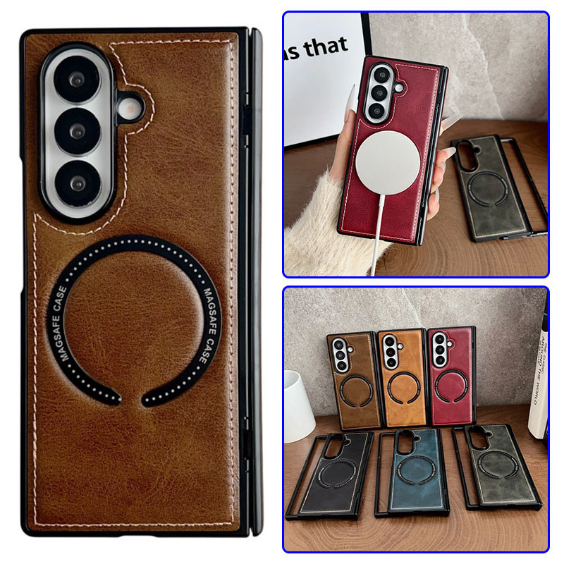 Mimi Luxury Retro Plain Vegan Leather Phone Case cho Samsung Galaxy Z Fold 7 Z Fold 6 Z Fold 5 Z Fol