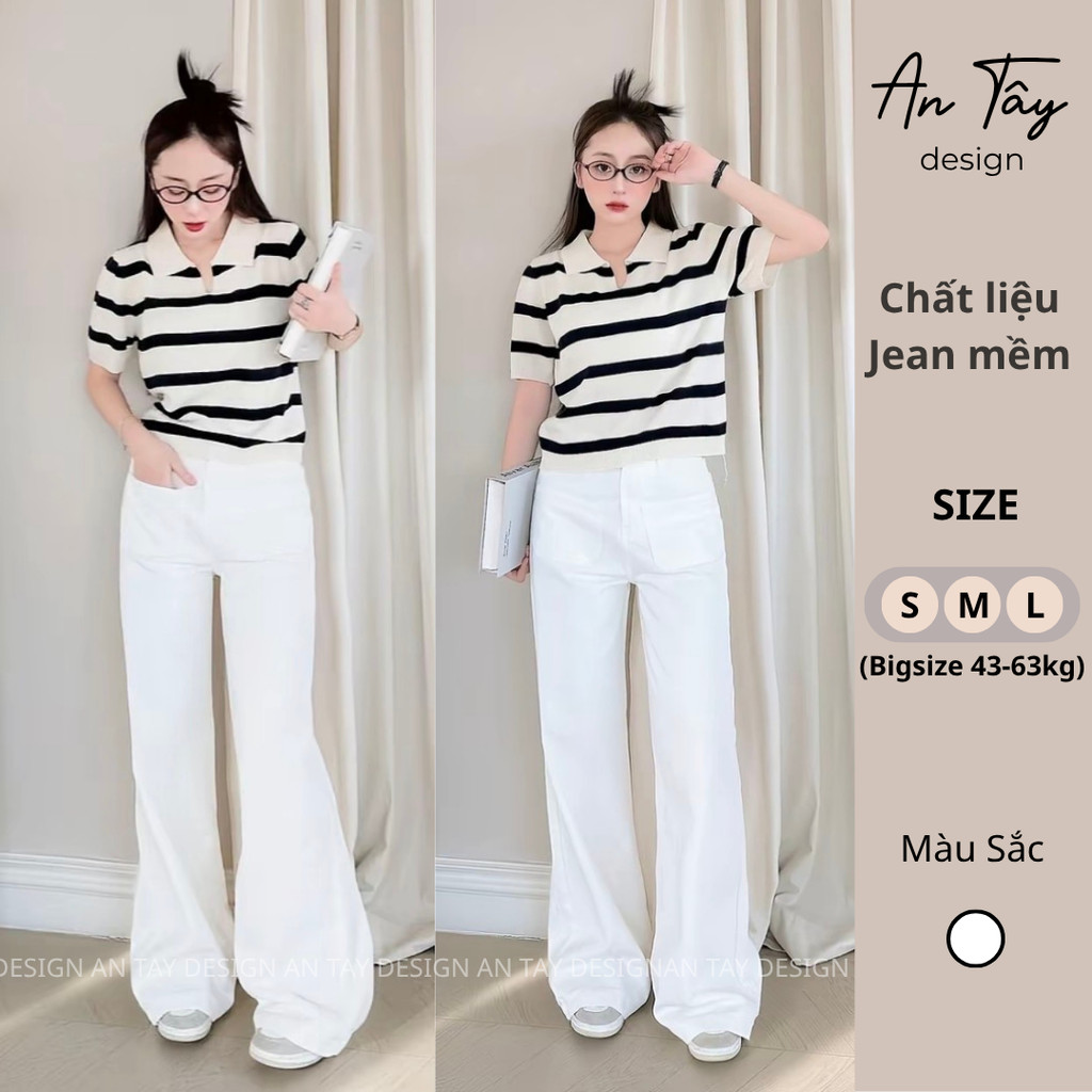 Quần Jean Suông Trắng Nữ Túi Ốp Trước AN TÂY #8403– Quần Jean Ống Rộng Form Suông Hàn Quốc