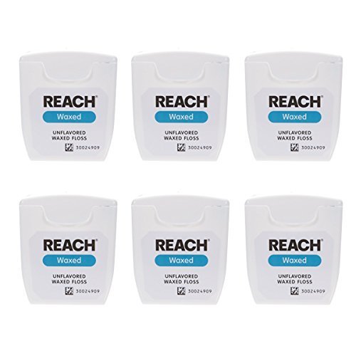 J&J Reach Dental Floss/Wax, Unflavored / 55 yards (50.3 m) x 6 pack, Dental Floss, Spool Type/ Direc