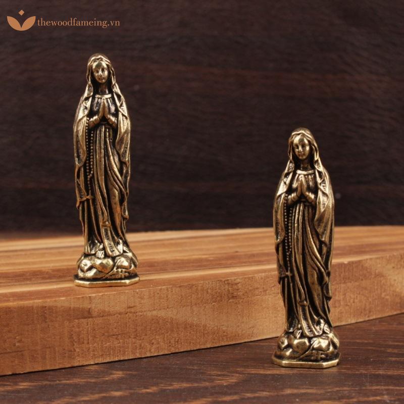 Thewoodfameing Đồng Maria Tượng Mặt Dây Chuyền Đồng Thau Maria Tượng Đồng Nguyên Chất Vintage Đức Tr