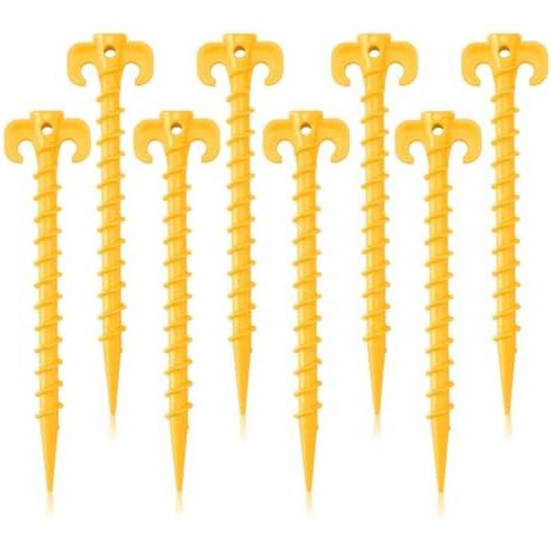 AUGSUN 8 Pack Plastic Tent Stakes Heavy Duty, Yellow Sand Stakes for Beach 7.5 Inch Screw in Tent St