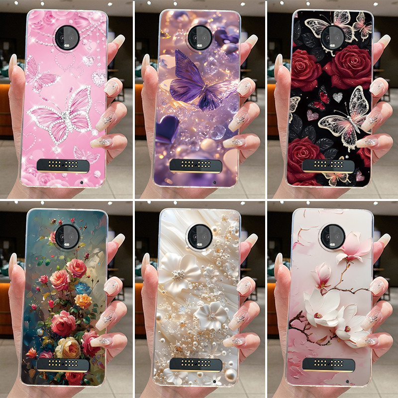 Dành Cho Motorola Moto Z3 Chơi Ốp Lưng Trong Suốt Sang Trọng Thời Trang Bướm Hoa Silicon Mềm Thạch V