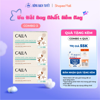  Combo 3 hộp khăn khô Bông Bạch Tuyết làm sạch da Calla đa năng 80 miếng hộp - bông tẩy trang 