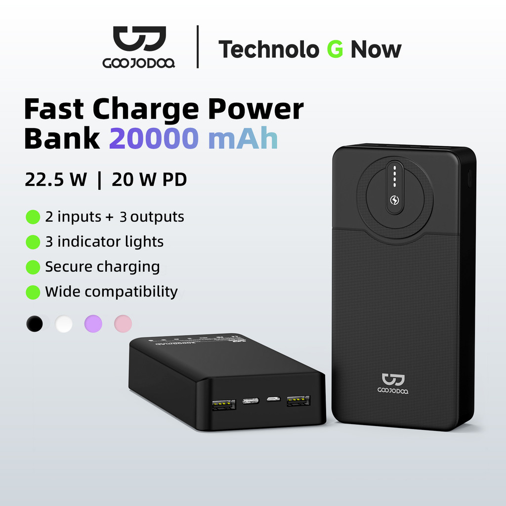 Pin dự phòng GOOJODOQ 20000mAh, sạc nhanh USB, có đèn LED, công suất 22.5W, thích hợp cho điện thoại