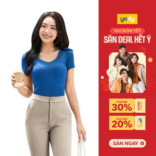  Áo thun tshirt nữ YODY vải thun rib tăm nhỏ co giãn thoải mái slimfit tôn dáng cổ tim WCTS25S318 