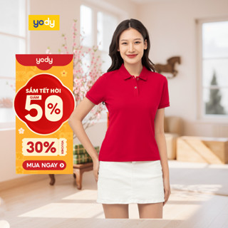    Áo polo nữ s.cafe basic YODY vải cafe dệt hình tổ ông siêu thấm hút mát mẻ APN6254 