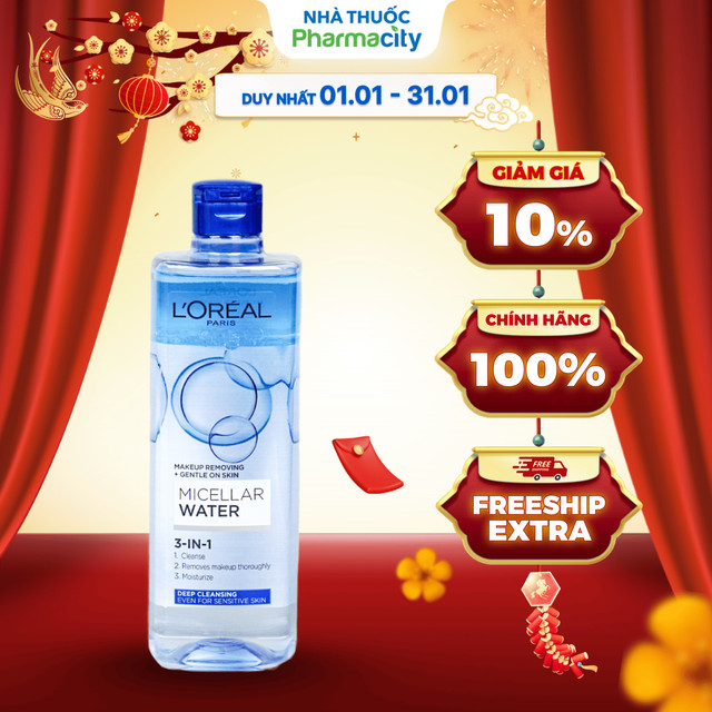 Nước L'Oreal Paris tẩy trang hỗ trợ làm sạch sâu cho da L'Oreal Micellar Water (400ml)