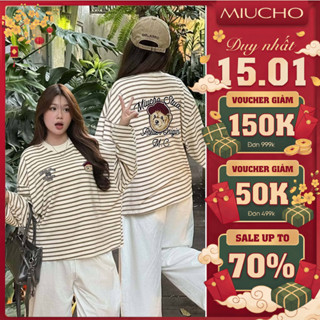  Áo thun boxy tay dài unisex Miucho dày dặn thoáng mát BST gấu teddy nhiều màu in mix 