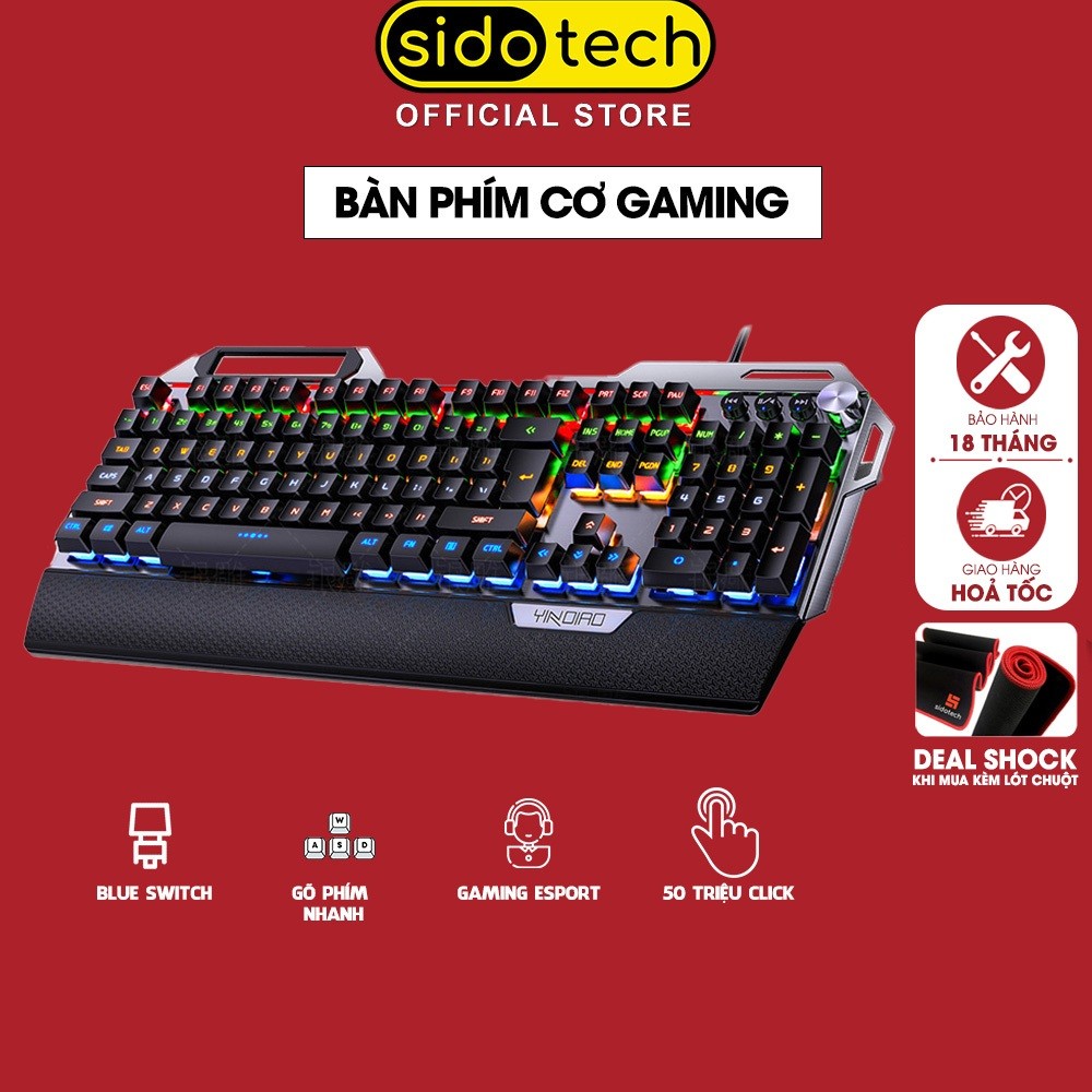 Bàn phím cơ gaming RGB SIDOTECH YINDIAO K100 bàn phím máy tính chơi game 104 phím có LED có kê tay c