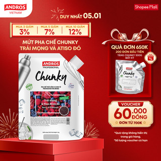  Mứt Pha Chế Trái mọng & Hoa Atiso đỏ - Có miếng trái cây thật - Nguyên liệu pha chế - ANDROS CHUNKY - 1kg 