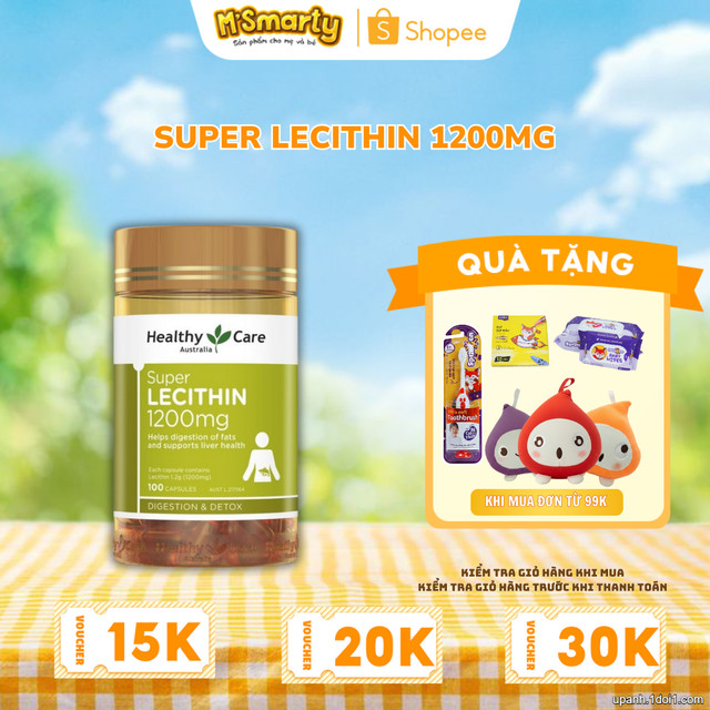 (Nhập khẩu chính hãng) Mầm đậu nành Healthy Care Super Lecithin 1200mg của Úc 100 viên