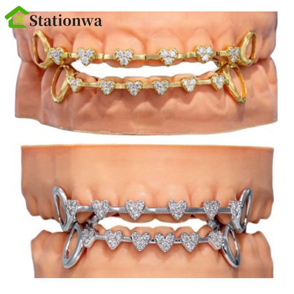 Stationwa Grillz Nha Khoa, Charm Hip Hop Kim Cương Giả, Phù Hợp Với Niềng Răng Bạc Thời Trang