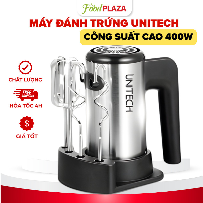 (Chính Hãng) Máy Đánh Trứng Cầm Tay Unitech 400W, 5 Tốc Độ, Công Suất Mạnh Mẽ, Vỏ Inox Cao Cấp