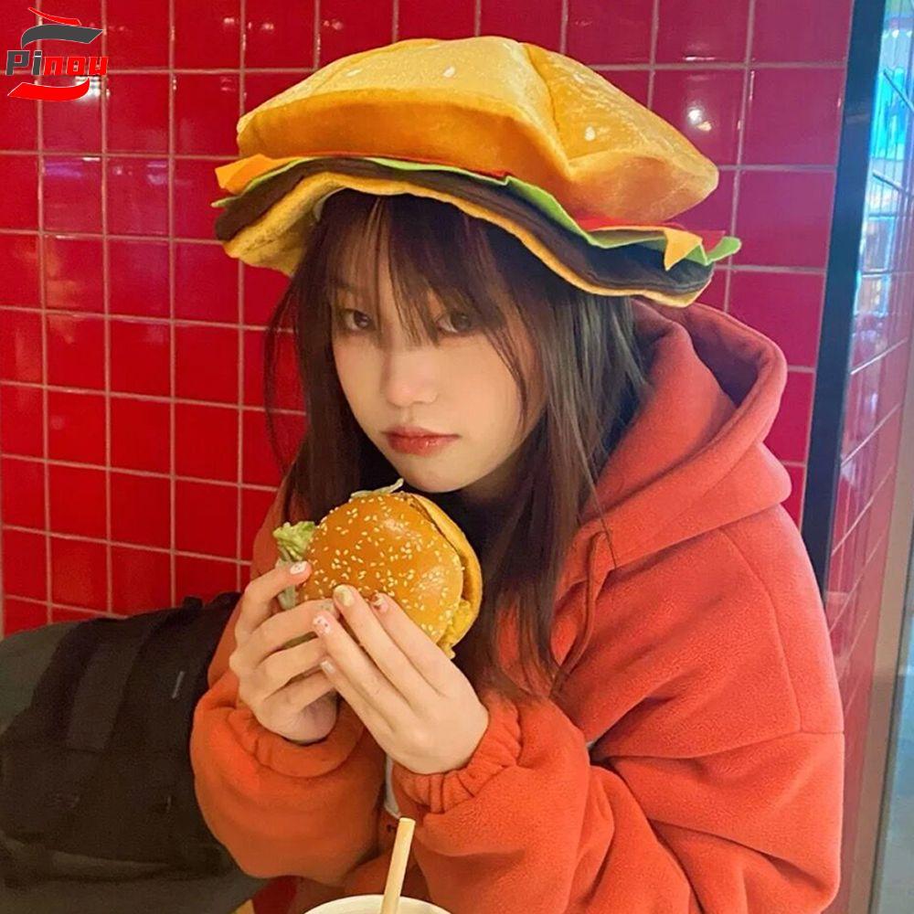 Mũ đội đầu POOU Burger, Mũ Burger trang trí mềm sáng tạo, Phim hoạt hình vui nhộn Hiệu suất dễ thươn